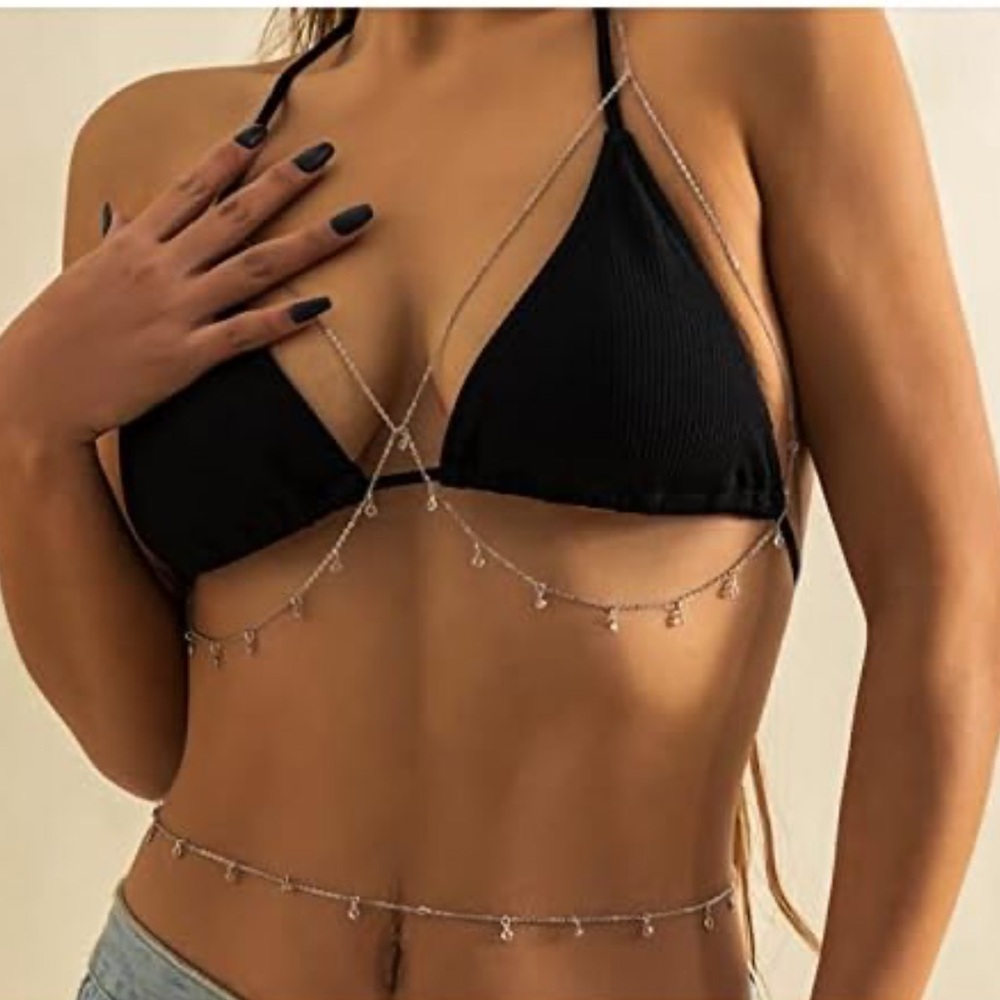Crystal Belly Chain Bra Bikini Summer Beach Sling Necklace Chain Jewelry